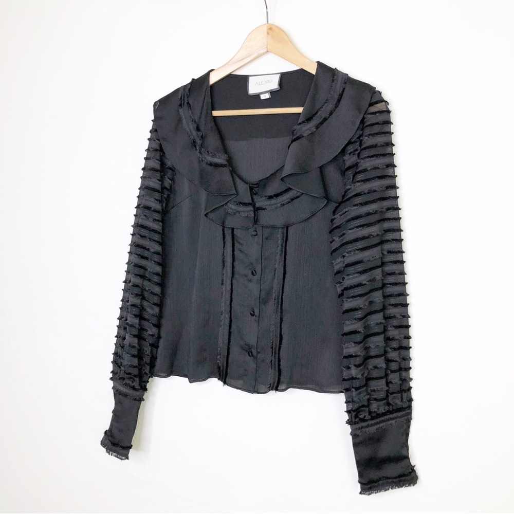 Alexis Black Ruffled Button-Front Blouse - Picture 3 of 9